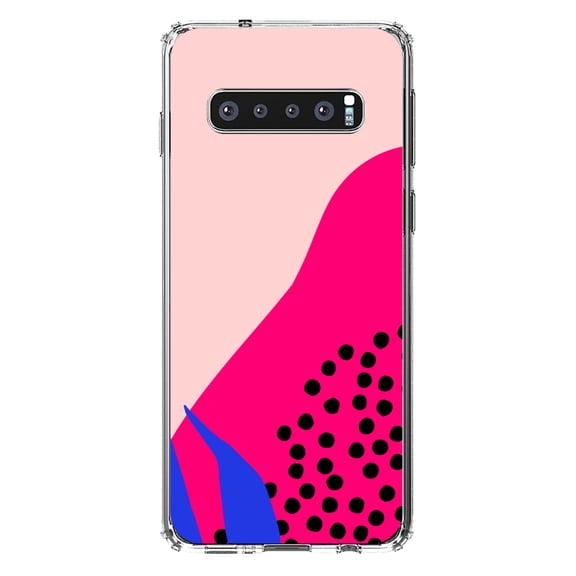 DistinctInk Clear Shockproof Hybrid Case for Samsung Galaxy S10  PLUS(6.4" Screen) - TPU Bumper, Acrylic Back, Tempered Glass Screen Protector - Summer Vibes Bold Flower Pink Blue Yellow