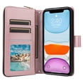 thumbnail image 4 of for iPhone 11 Wallet Case, Multi-Functional Zipper Purse Case, with Flip Stand Card Holder PU Leather Phone Cover with Lanyard & Wrist Strap for iPhone 11, Rosegold, 4 of 10