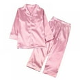 thumbnail image 1 of Kids Toddler Girls Boys Satin Pajamas Set Long/Short Sleeve Button Down Pajama Shirt Top+Shorts/Pants Sleepwear PJs Outfits 2 Piece Lounge Sets, 4-14t, 1 of 7