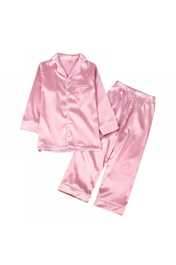 Autumn Kids Cotton Silk Pajamas Set Pajamas Long Sleeve Button Down Sleepwear Loungewear