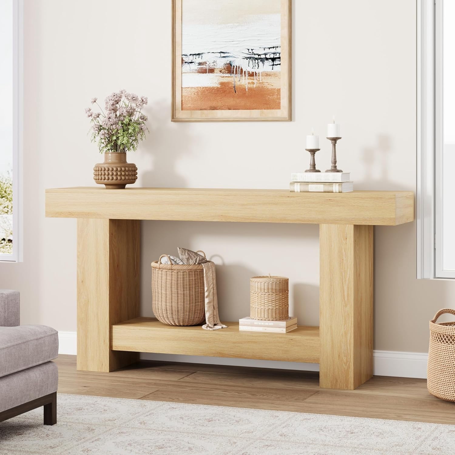 Huisuilinss Hall Console Table, 47" Modern Minimalist Narrow Sofa Display Accent Entry Accent Table Farmhouse Hallway Table with 2-Tier Storage Shelf for Living Room, Entryway, or Hallway