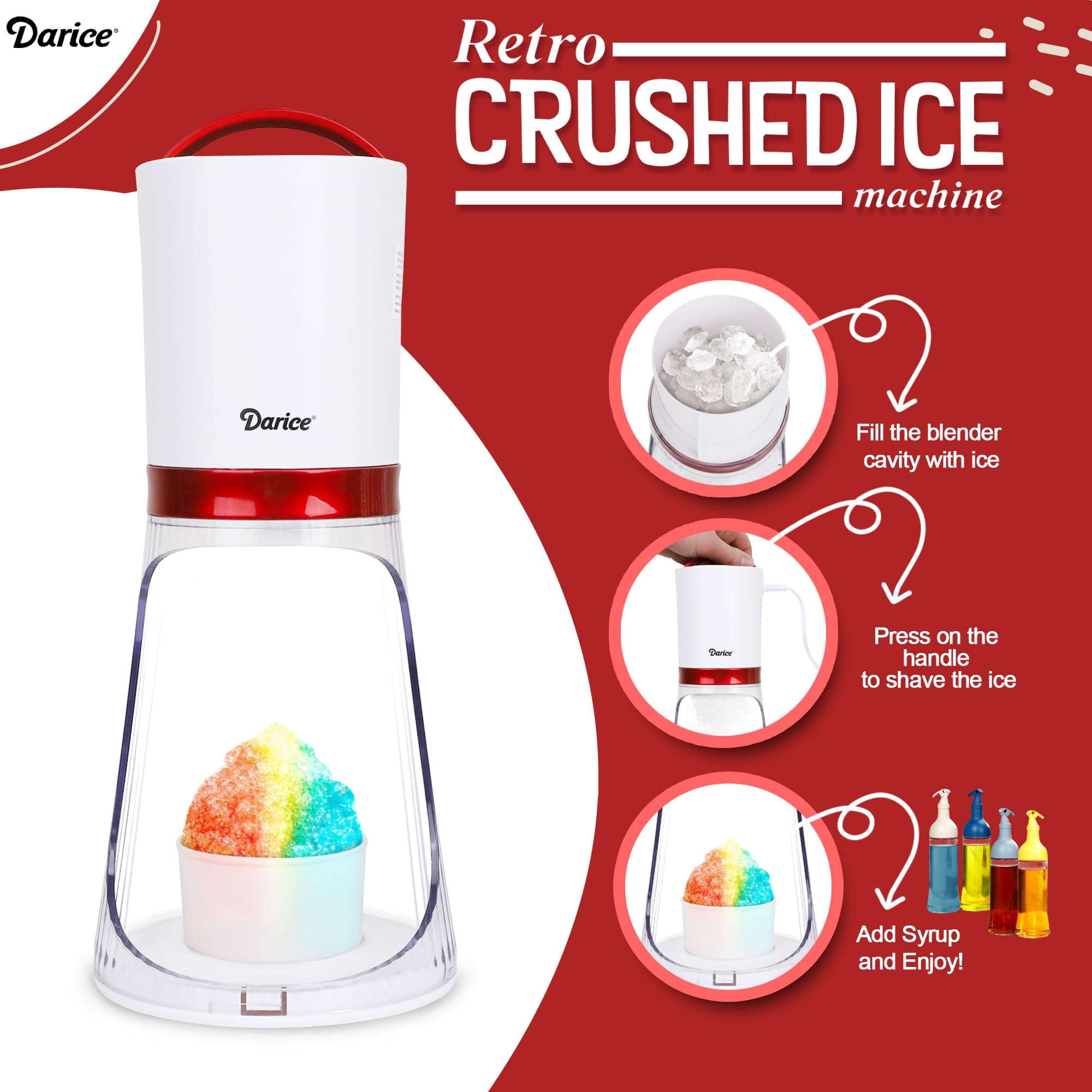 Darice Shaved Ice Machine – Crushed Ice Maker with 2 Ice Containers – Ice Shaver Machine for Fine and Coarse Ice – Ice Maker Crushed Ice for Slushie, Snow Cones, Cocktails, Drinks