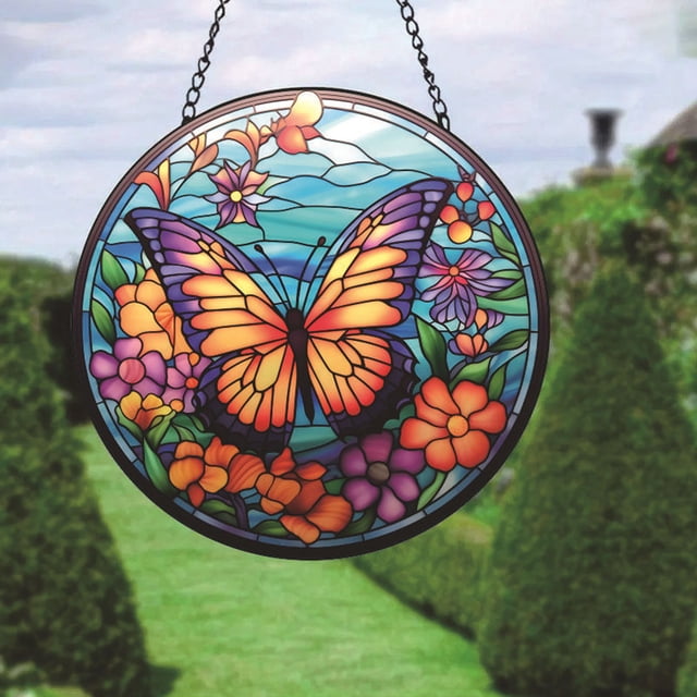 Couronne Murale Circulaire Colorée en Acrylique 15cm Résistante à la Décoloration Décoration de Fenêtre pour Célébration Intérieure/extérieure
