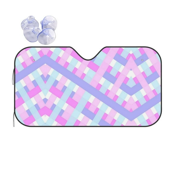 XMXY Car Sun Shade Windshield, Colourful Checked Stripes Automotive Front Window Sun Visor for Cars SUV Trucks, Small Size