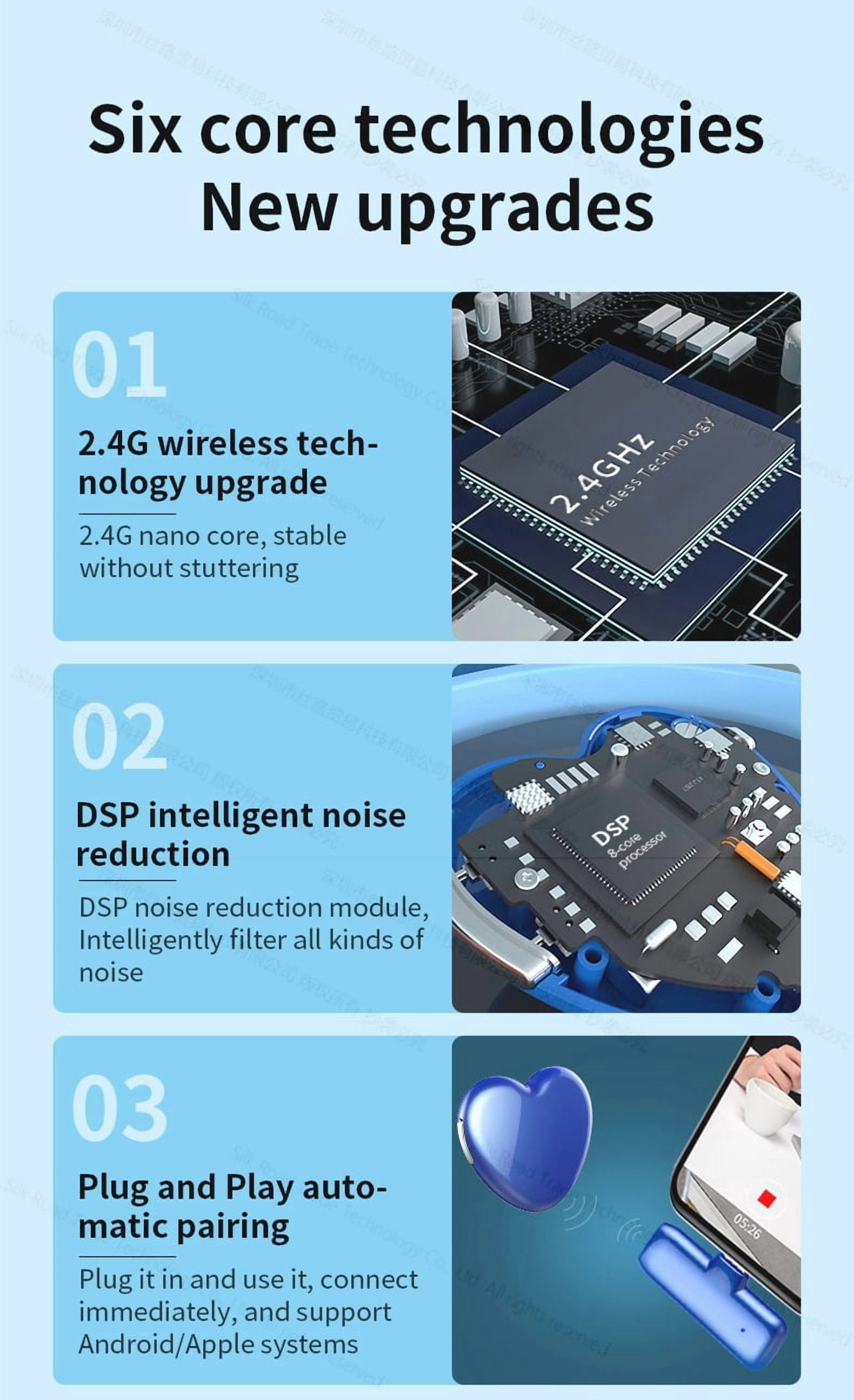 JNN B6 HD Intelligent Noise Reduction Wireless Lavalier Microphone Mic Heart-shaped Stream Receiver with clip for Android device 1-1