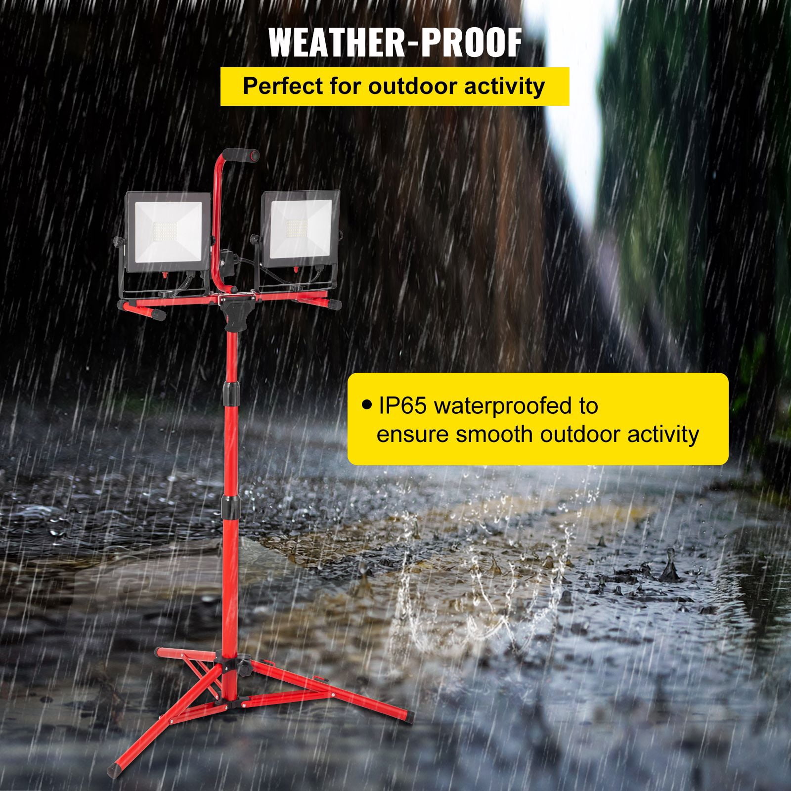 Dual-Head LED Work Light 10000 Lumen, IP65 Waterproof, Adjustable Tripod 27.6-68.1", for Construction Site Garage