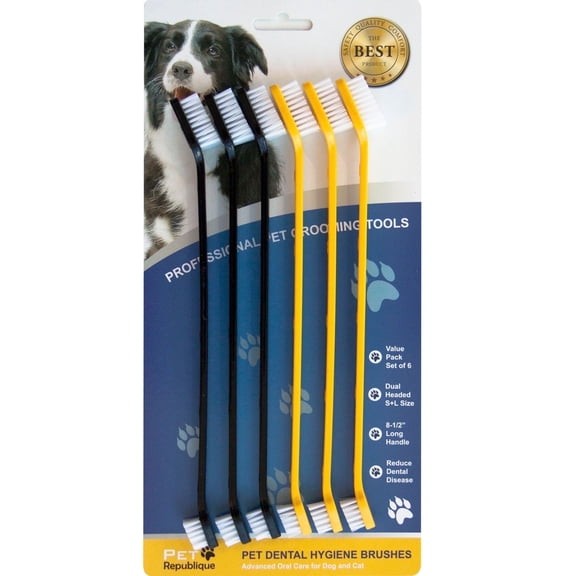 Pet Republique Dual-Head Toothbrush for Most Size Dogs & Cats, 6 Count