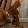 thumbnail image 7 of UngA Cowboy Boots for Women Mid Calf Fringe Western Cowgirl Boots Fashion Winter Boots for Women Chunky Low Heel Brown,Size 6.5, 7 of 7