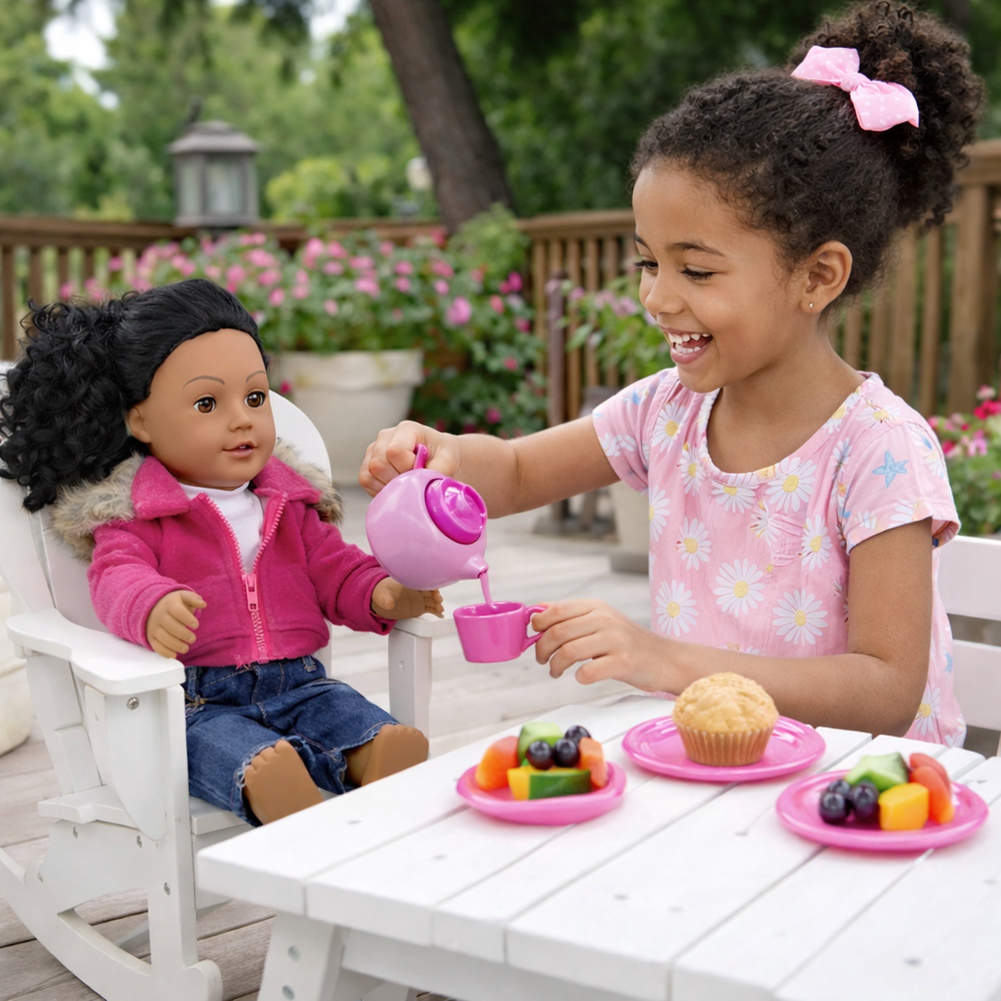 Emily Rose White Adirondack Rocking Chair for 18" Dolls, Wooden Doll Furniture, Easy Assembly, Fits American Girl Dolls