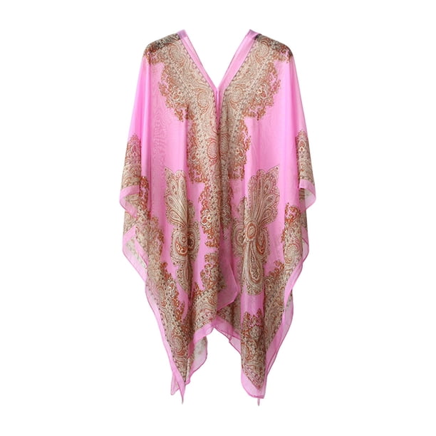 Vestido capa de gasa para mujer, accesorios de gasa con estampado floral para la playa Rosa