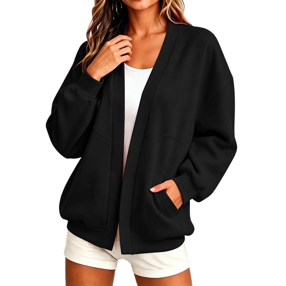 Women’s Sweatshirt Cardigan Oversize Long Sleeve Front Open Jackets Lightweight Loose Fits Pocket Casual Athleisure Outerwear