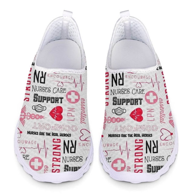 Zapatillas ligeras de verano para mujer, mocasines planos con estampado de latidos del corazón para enfermera, zapatos de malla transpirables antideslizantes, calzado femenino
