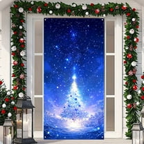 Reusable Christmas Door Cover – Holiday Scene Door Curtain Drapery, Washable Banner Backdrops for Front Door or Entryway Easy Install Winter Decor