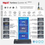 MeLE Business-Grade Quieter 4C N150 Fanless Mini PC 16GB RAM 512GB SSD Triple 4K Display