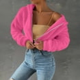 thumbnail image 4 of FAIWAD Women's Fleece Zip Up Jacket Solid Color Thicken Fuzzy Cropped Sweatshirt Casual Workout Warm Coats, 4 of 9