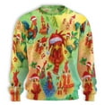 thumbnail image 2 of Christmas Chicken Sweatshirt, Festive Holiday Crewneck, Colorful Roosters with Santa Hats & Scarves, Fun Xmas Pullover for Men Women, Quirky Holiday Sweater, 2 of 6