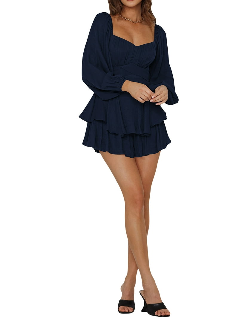 Women Ruffle Mini Dress Short Sleeve Drawstring Ruched Ribbed Bodycon Flare  Dress Dress Halter Tie Up Short Beach Sundress - Walmart.com
