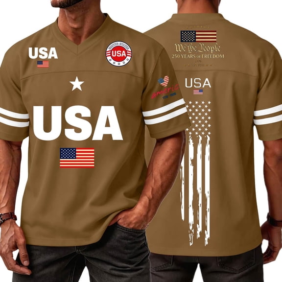 Evdexr 250 Year American Anniversary Graphic Tees for Men Crew Neck Short Sleeve United States 250th Anniversary Shirts American Flag Usa Star Stripes Vintage Independence T Shirt Brown XS