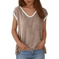 thumbnail image 1 of Women Summer Solid Color V Neck Printed Short Sleeved T Shirt, 1 of 4