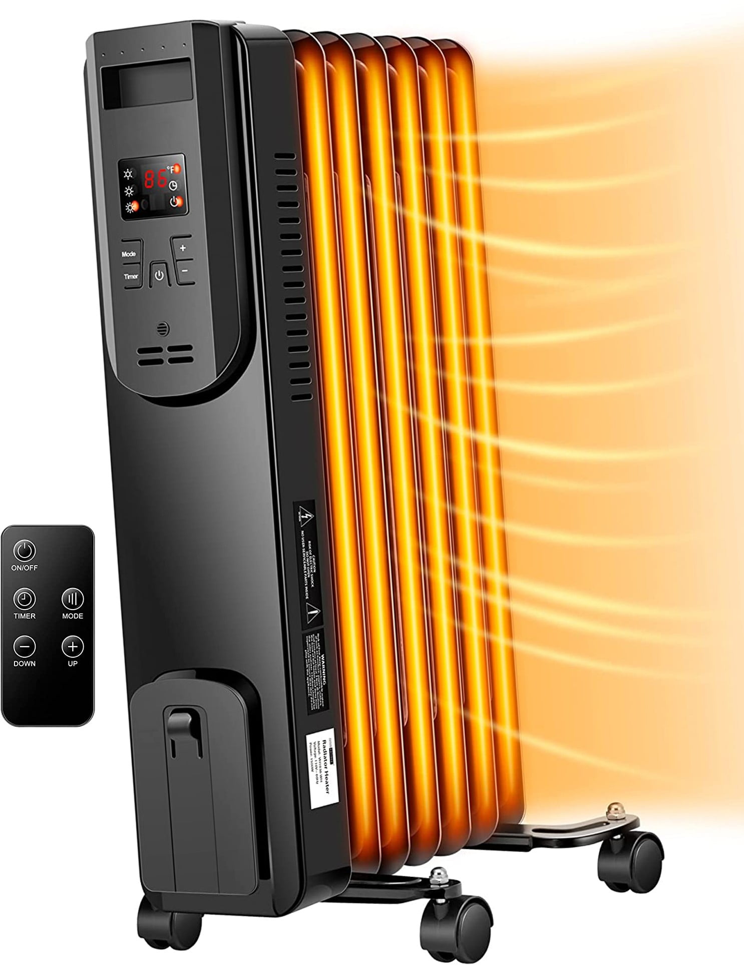 1500W Oil Filled Radiator Heater with Remote Control, Electric Portable