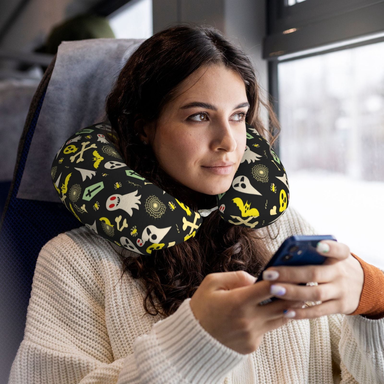Xecao cartoon Skull spider web Print Memory Foam Cervical Neck Pillow Versatile U-Shaped Pillows for Home,Office,Camping,Travelling,Soft Washable Cover