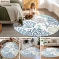 thumbnail image 6 of Navy Blue Teal Coastal Round Rugs 3ft, Summer Beach Coral Shell Ocean Non Slip Washable Rug Runner, Low Pile Indoor Floor Carpet Mat Bathroom Rugs for Living Room, Bedroom, Kids Room, 6 of 9