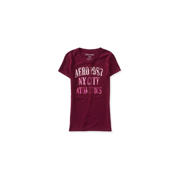 Aeropostale - Camiseta adornada con apliques de lentejuelas para mujer, rosa, XS