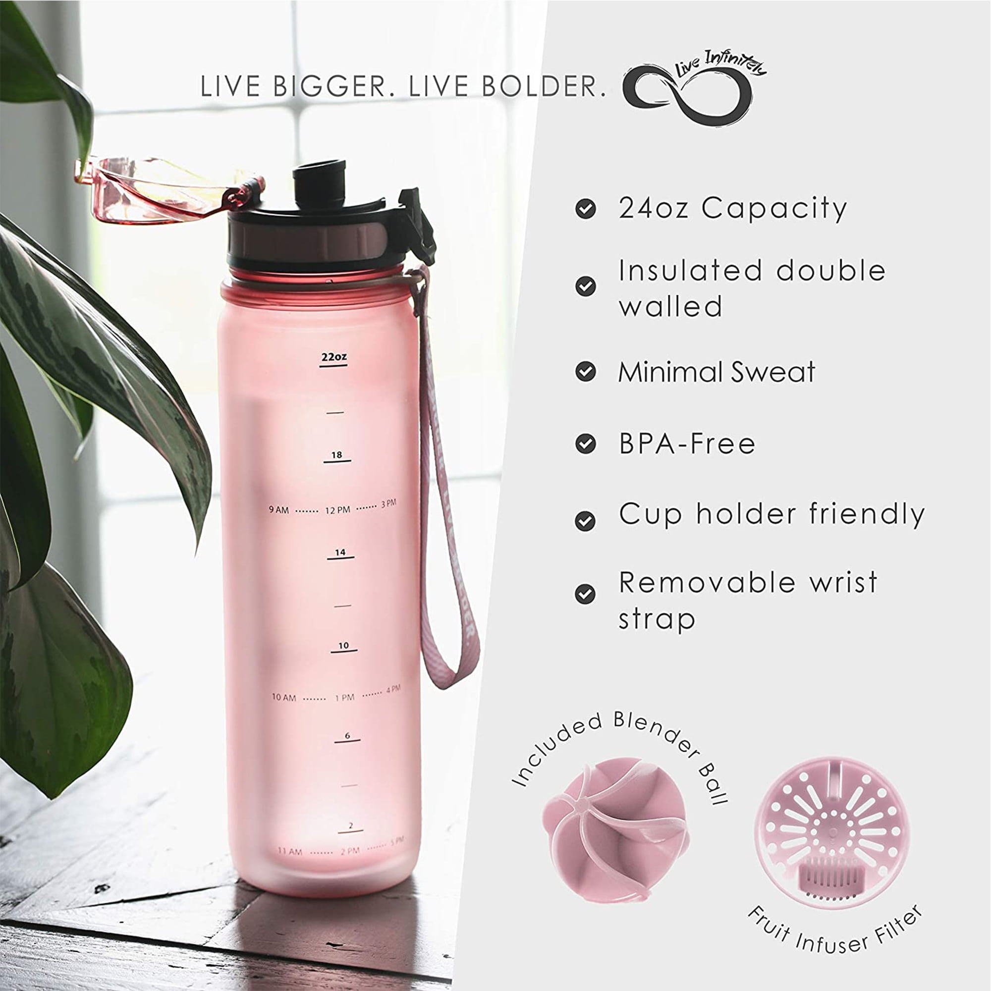 Buy Live Infinitely Insulated Water Bottle With Time Marker Bpa-free 24 