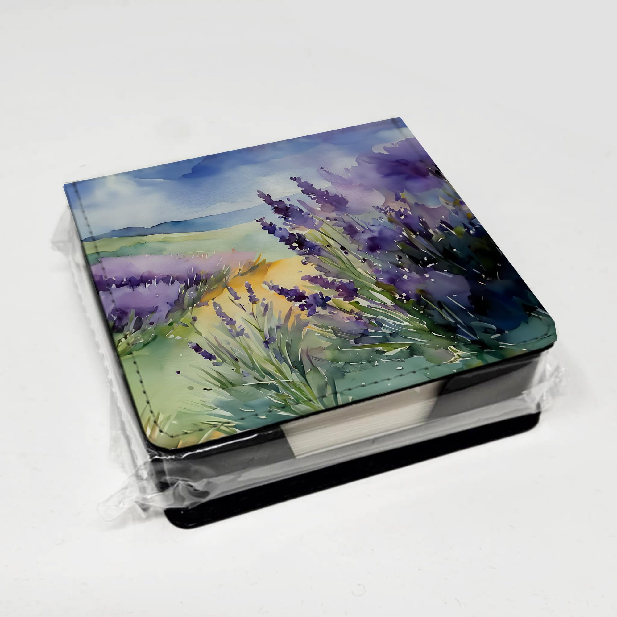 Caroline's Treasures Lavender in Watercolor PU Leather Note Paper Holder with Artist-Designed Cover, Desk Accessory, Office Gift
