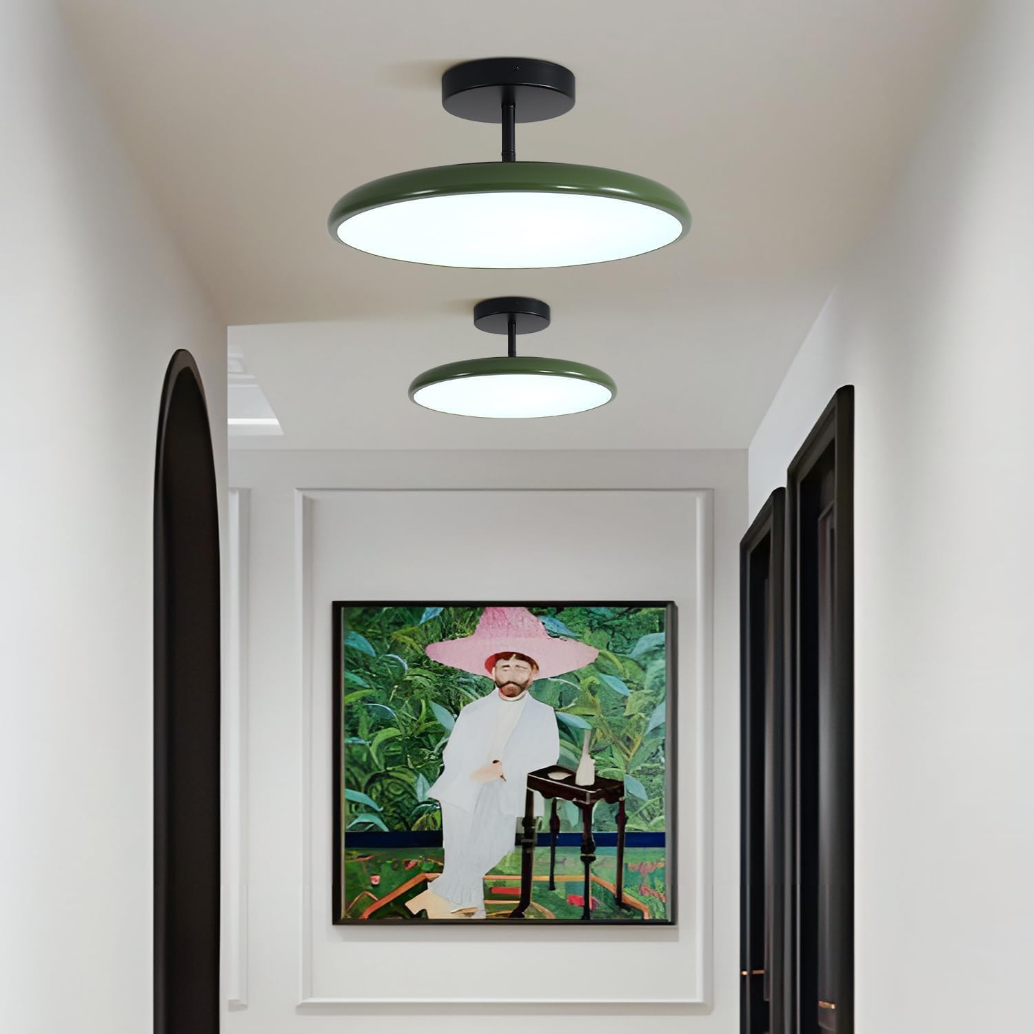 KCO Lighting Vintage Green Ceiling Light Contemporary Mid Century Modern Semi Flush Mount LED Hallway Light Fixture