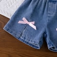 thumbnail image 7 of Baby Girl Outfits Summer Toddler Short Sleeve Bowknot Prints T Shirt Tops Denim Shorts Outfits Girls Clothes Pink, 7 of 7