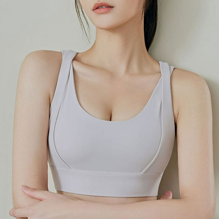 RQYYD Women's Longline Scoop Neck Strappy Sports Bras Back Closure Criss  Cross Adjustable Padded Yoga Bra Workout Tops Gray M 