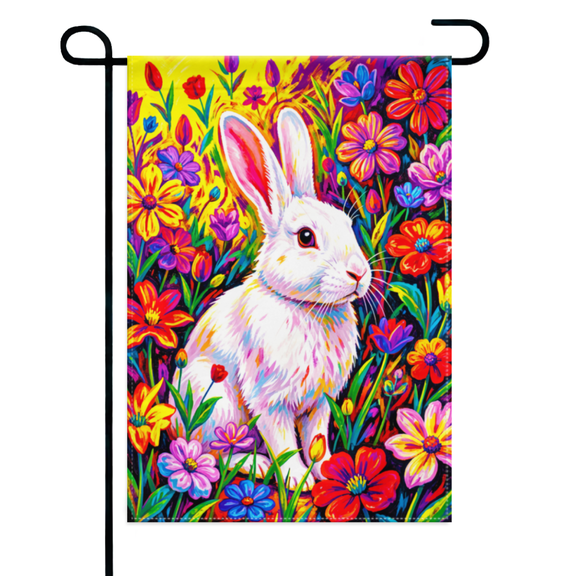 Happy Spring Easter Bunny Colorful Flower Garden Flag 12×18in Double Sided Linen Decor For Outdoor Home Yard Patio Seasonal