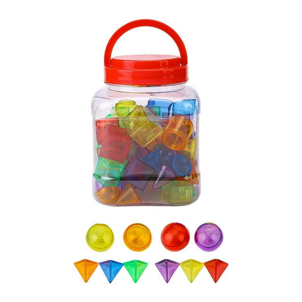 60 piezas de sólidos geométricos, formas 3D, juguetes de mesa de luz, juego sensorial, formas geométricas para niños, bloques transparentes para niños