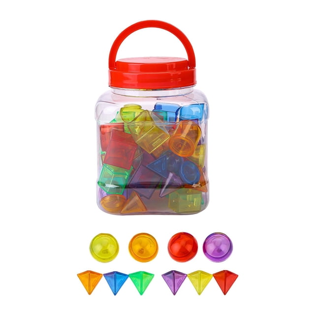 60 piezas de sólidos geométricos, formas 3D, juguetes de mesa de luz, juego sensorial, formas geométricas para niños, bloques transparentes para niños