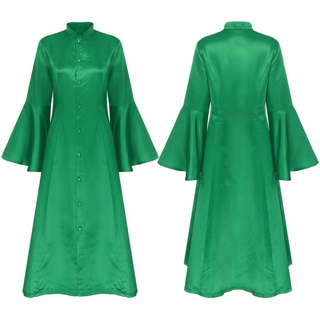 TiaoBug Robe pour Femmes d'Église et de Clergé à Manches Évasées Robe Élégante Robe Maxi de Clergé Robes de Pasteur d'Église Vert G