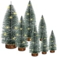 thumbnail image 1 of 7 adornos navideños, mini árboles de Navidad de sisal, adornos de pino con lámpara y base de madera para fiestas navideñas, decoración del hogar., 1 of 9