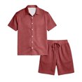 thumbnail image 3 of CONZONE Mens 2 Peice Beach Outfits Solid Color Short Sleeve Buttons Up Shirts Shorts Sets Breathable Summer Tracksuits, 3 of 7