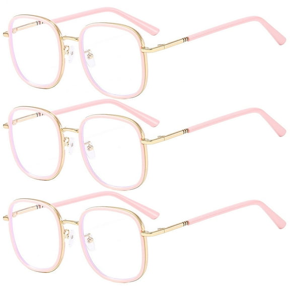 3 Pack Oversized Pink Reading Glasses 1.00 for Women, Ladies Fashionable Square Readers Blue Light Blocking Presbyopic Glasses  1.00