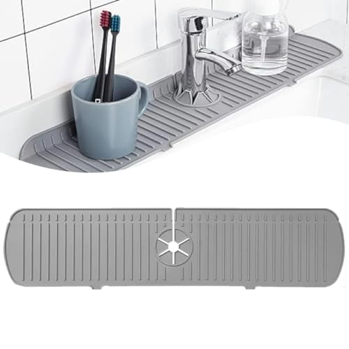 24 Inch Faucet Mat for Kitchen Sink β Silicone Draining Mat for Kitchen Sink and Bathroom β 5Β°Slope Fast Self-draining Kitchen Sink Splash Guard β Gray
