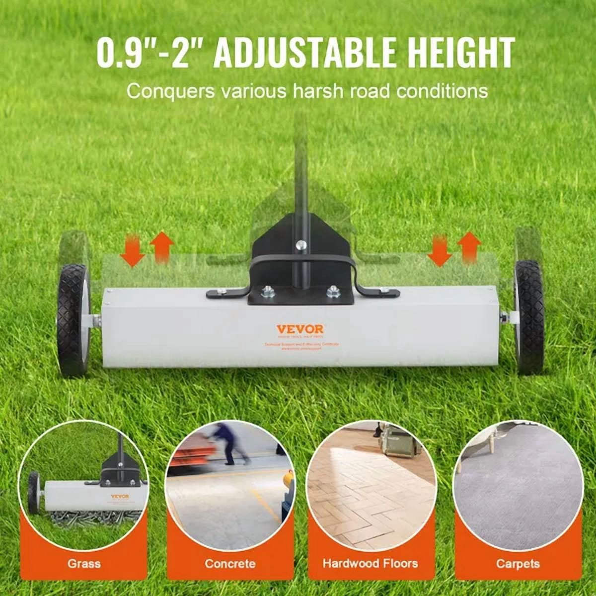 50 Lbs Rolling Magnetic Sweeper with Wheels 24 Inch Large Magnet Pickup Lawn Sweeper Telescoping Handle for Easy Workshop Garage Yard Cleanup