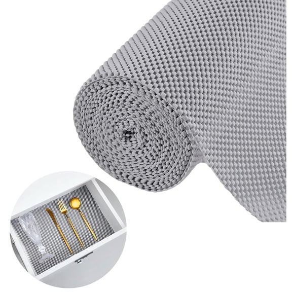 Non-Slip Drawer and Shelf Liner - 12 x 20 ft Cabinet Protector for Kitchen and Bathroom, Reusable Thick Mat, Dark Gray