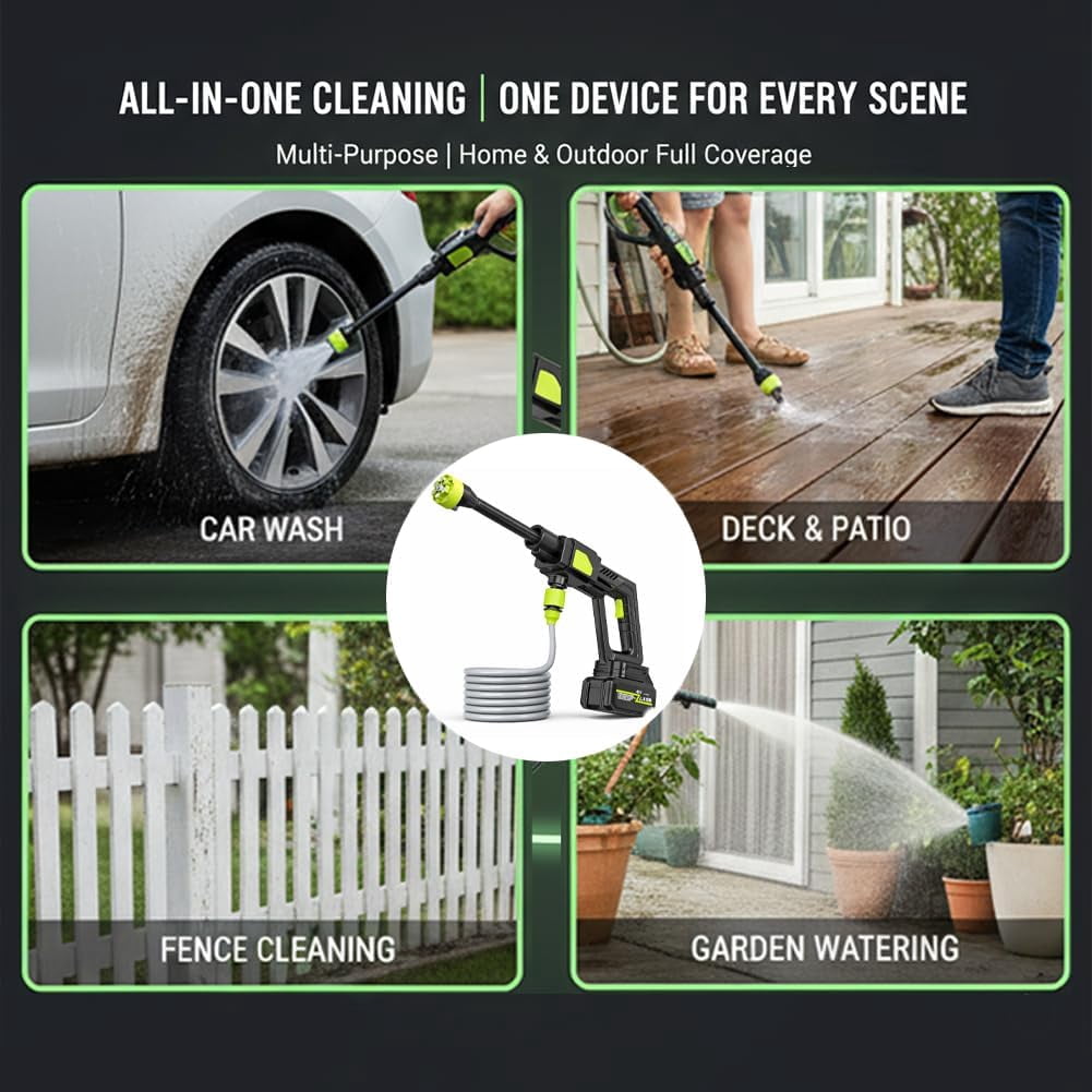 48V Cordless Pressure Washer, 6-in-1 Nozzle, Single Port Charger Base for Car Floor Patio Garden Cleaning(Q)
