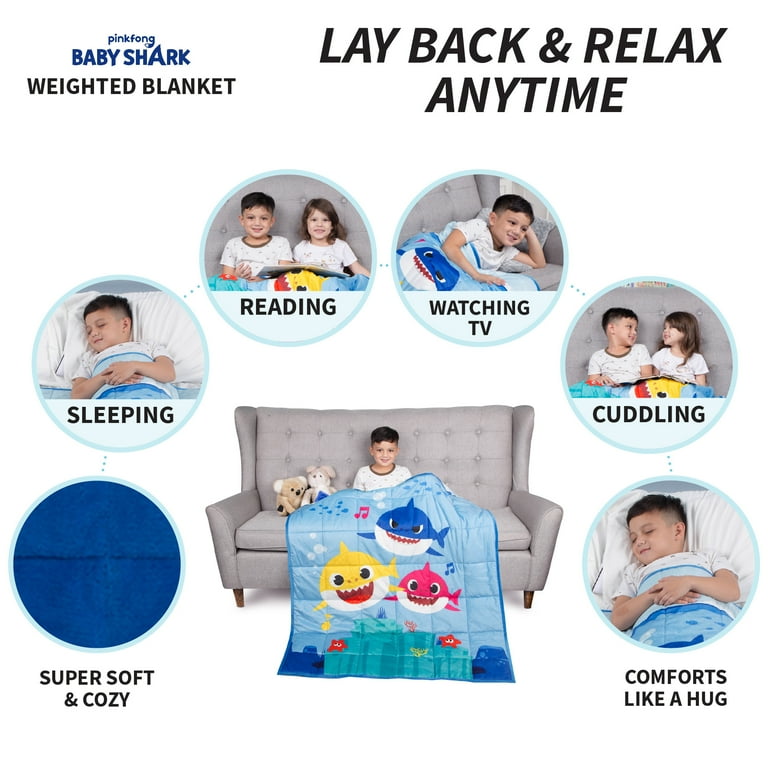 Baby Shark Kids Weighted Blanket Super Soft Plush Bedding 36 x 48 4.5lbs Blue Walmart