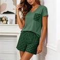 thumbnail image 3 of ZyeKqe Vacation Outfits for Women 2 Piece Summer Sets Crewneck Short Sleeve Shirts Match Plaid Casual Shorts Beach Travel Sets, 3 of 8