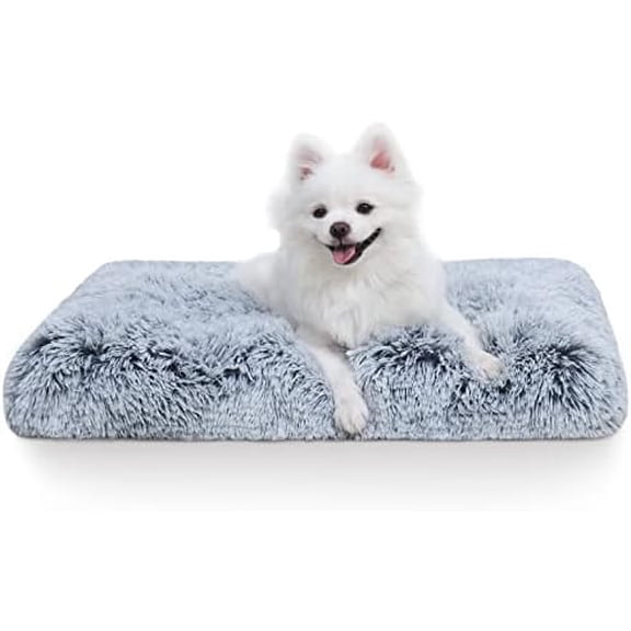 Small Dog Bed Crate Pad 24 inch, Washable Puppy Bed, Soft Plush Pet Crate Beds, Anti-Slip Cat Bed, Dog Mats for Sleeping, Kennel Pad Grey