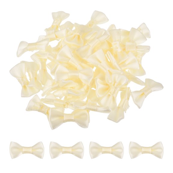 100pcs Beige Bow Ties 1.2" x 0.6" Mini Bowknot for Crafting Little Satin Bows Bulk for DIY Sewing