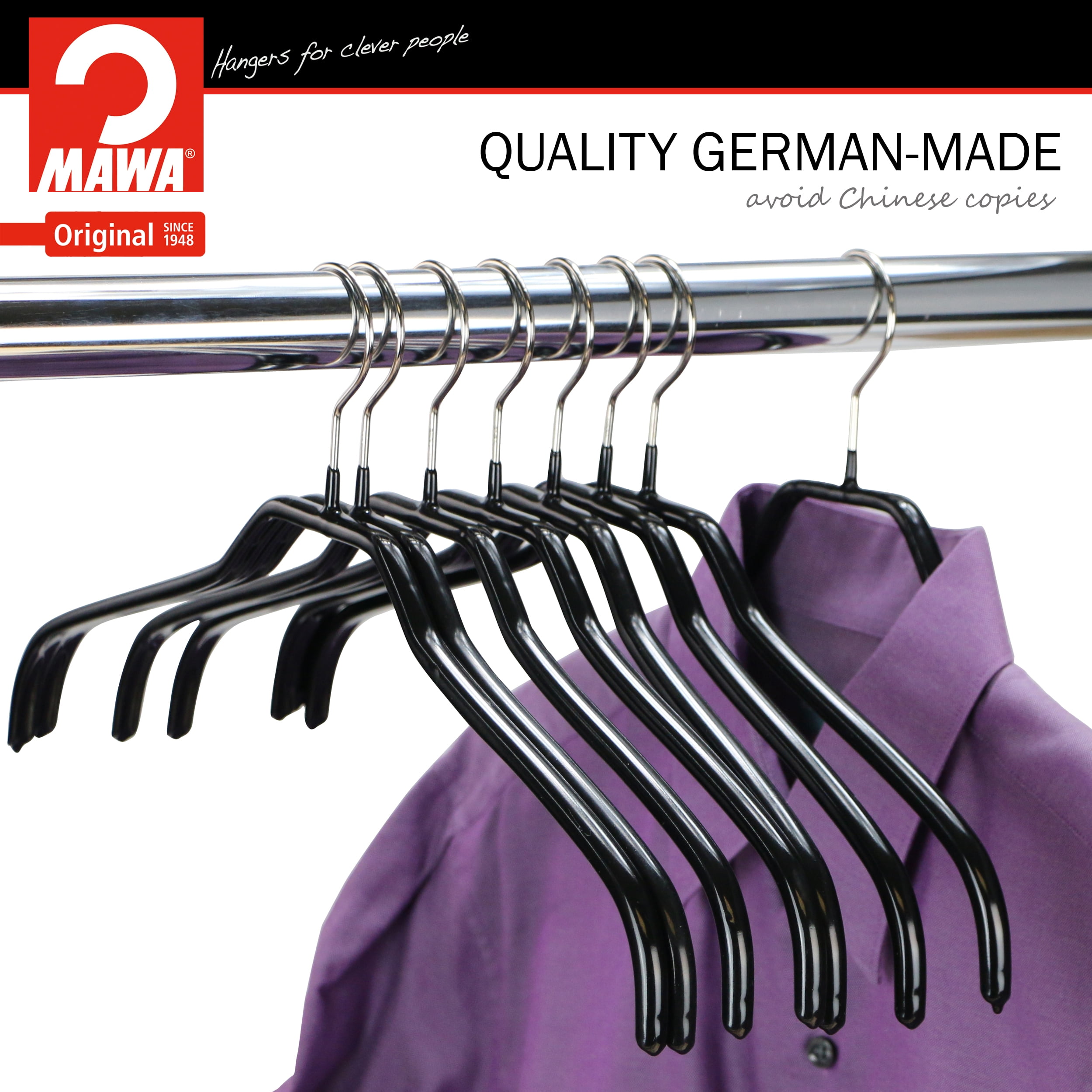 Mawa by Reston Lloyd Silhouette Series Non Slip Space Saving Clothes Hanger for Shirts and Dresses Style 41 F Set of 12 Black