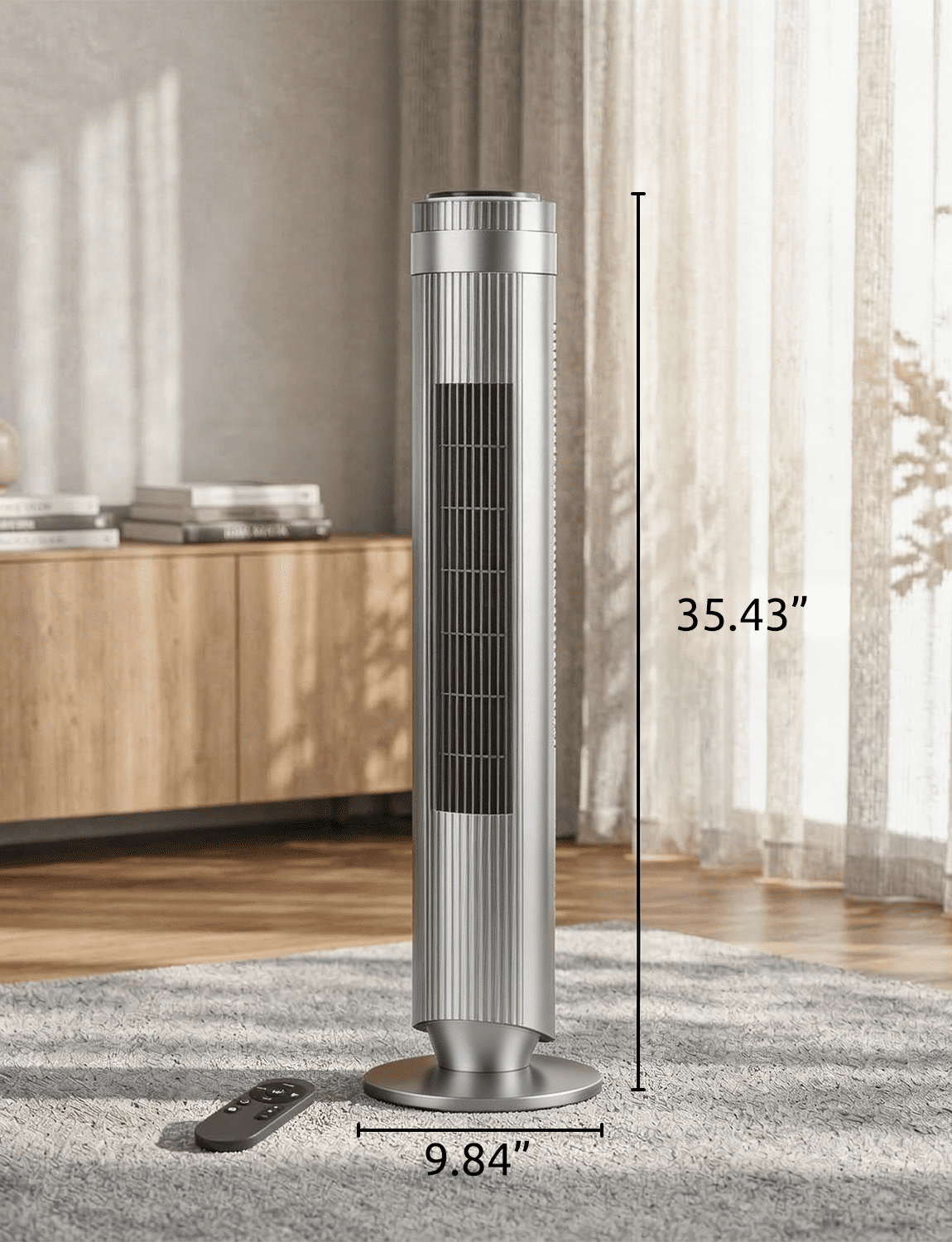 35" Bladeless Tower Fan - Ultra-Quiet 28dB for Bedroom Sleep 25 ft/s High Velocity Cooling w/ Remote 64° Wide Oscillation, 12H Timer, 5 Speeds, 4 Modes LED Display Standing Floor Fan - Silver