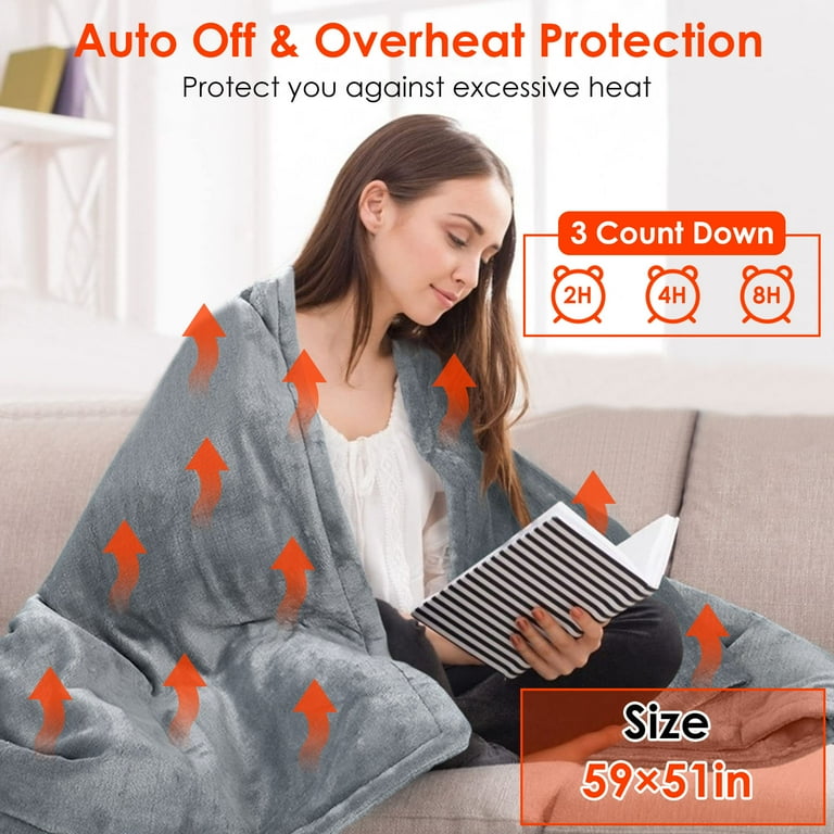 Electric Blanket, iMounTEK Electric Heated Throw Flannel Heated Blanket  with 10 Heating Levels 3 timer settings Auto off Washable for Home Office  Usage 59x51in - Walmart.com
